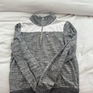 PINK Victoria's Secret Gray and White Quarter Zip Sweater
